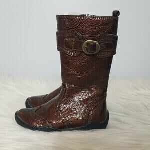 Toddler Girls Bronze Brown Patent Leather Boots
